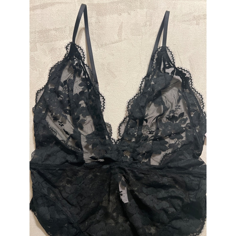 Auden Womens Black Floral Lace Bodysuit Teddy Sheer V-Neck P6610E Medium NWT - Picture 6 of 10